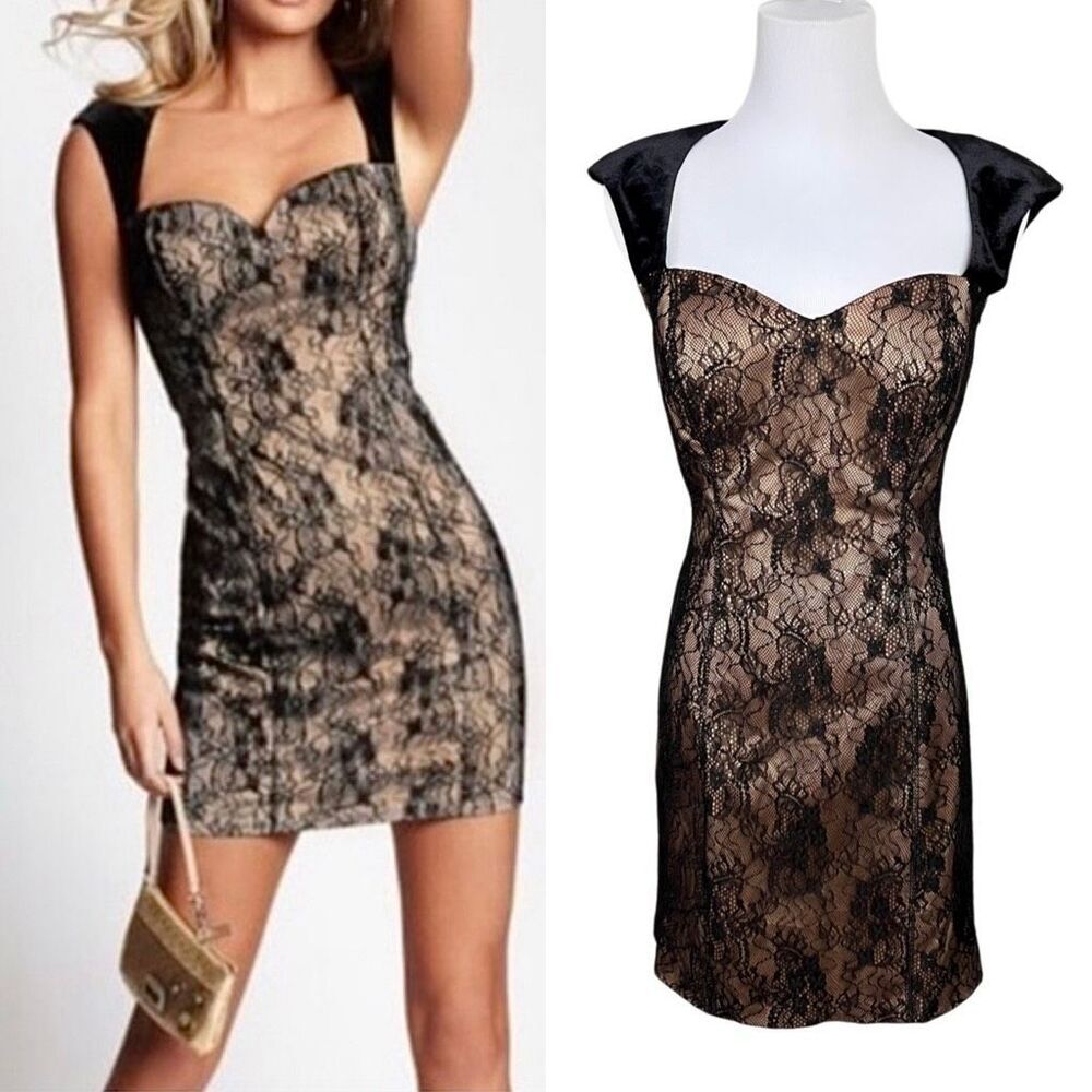 Guess Claudia Black Lace Sleeveless Sheath Dress 6 Velvet Sexy Party Lacy
